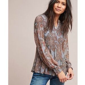 Akemi + Kin Anthropologie Adria Paisley Smocked Peasant Blouse Size S